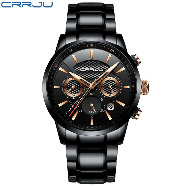 Reloj Deportivo de Acero Negro y Dorado para Hombre