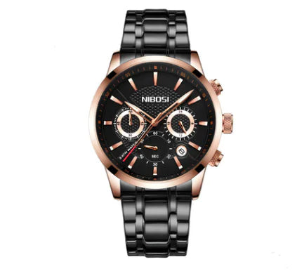 Reloj Deportivo de Acero Negro y Dorado para Hombre